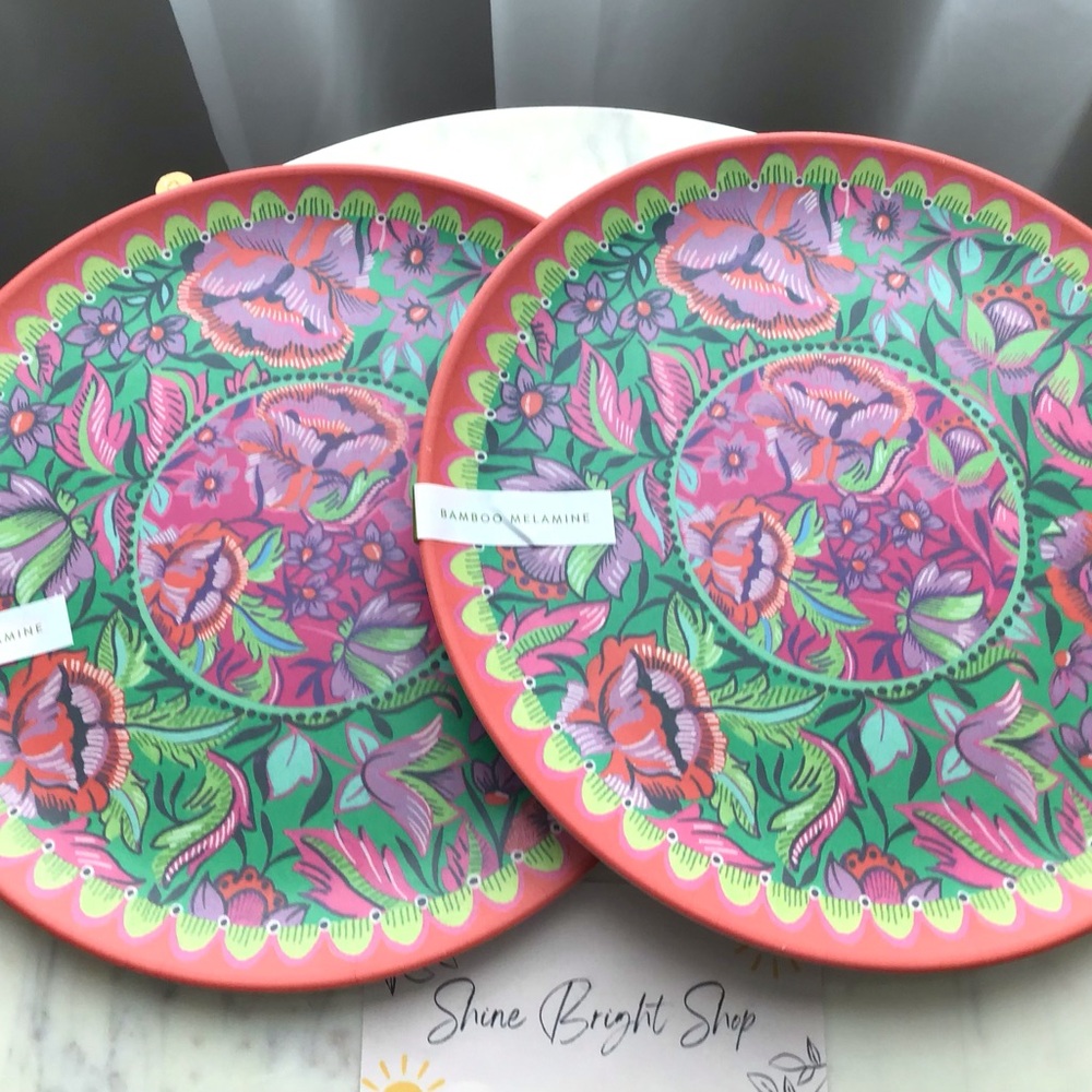 Anthropologie Set of Two Plates Alexandra Farmer Decaled Bamboo Melamine NWT